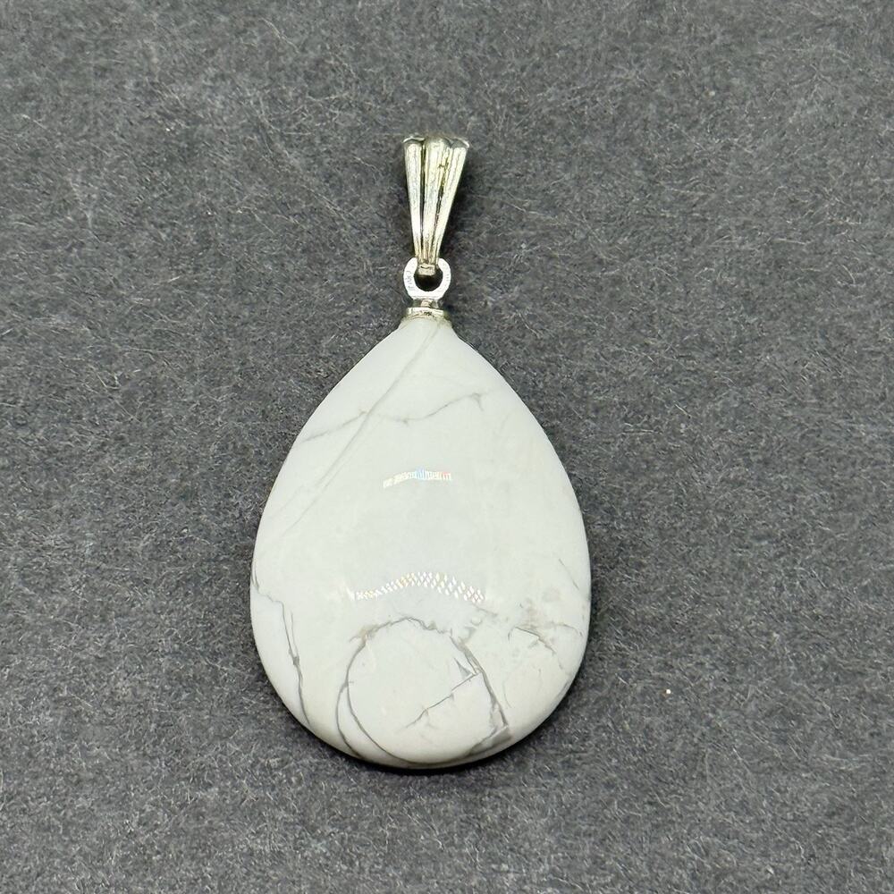 White Howlite Crystal Pendant 1 Inch Teardrop Boho Healing Stone Necklace Charm
